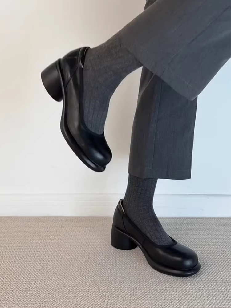 Phiên bản da cừu ~ Giày nữ Mary Jane da thật đế dày mang lại cảm giác thoải mái, giày cao gót đơn giản, đa năng, dễ mang.