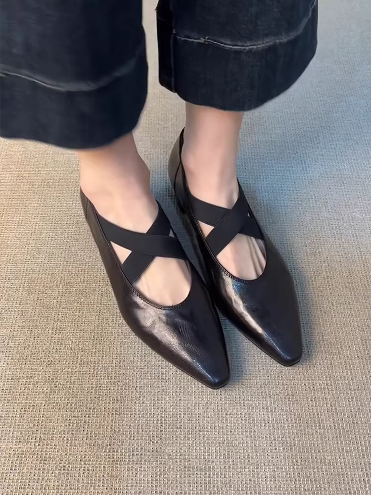 Phiên bản da cừu ~ Giày Mary Jane có dây đeo chéo cổ điển dành cho nữ, giày da thật có miệng nông, giày cổ điển đi làm
