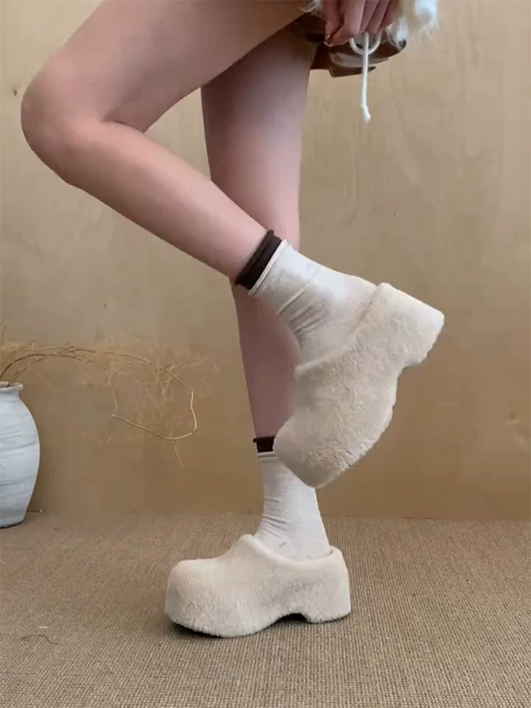 Phiên bản da cừu ~ Giày Birkenstock lông xù kiểu lười đi mùa thu đông dành cho nữ, dép lê đế dày thời trang, kiểu dáng độc đáo, mũi kín dành cho người nhỏ nhắn.