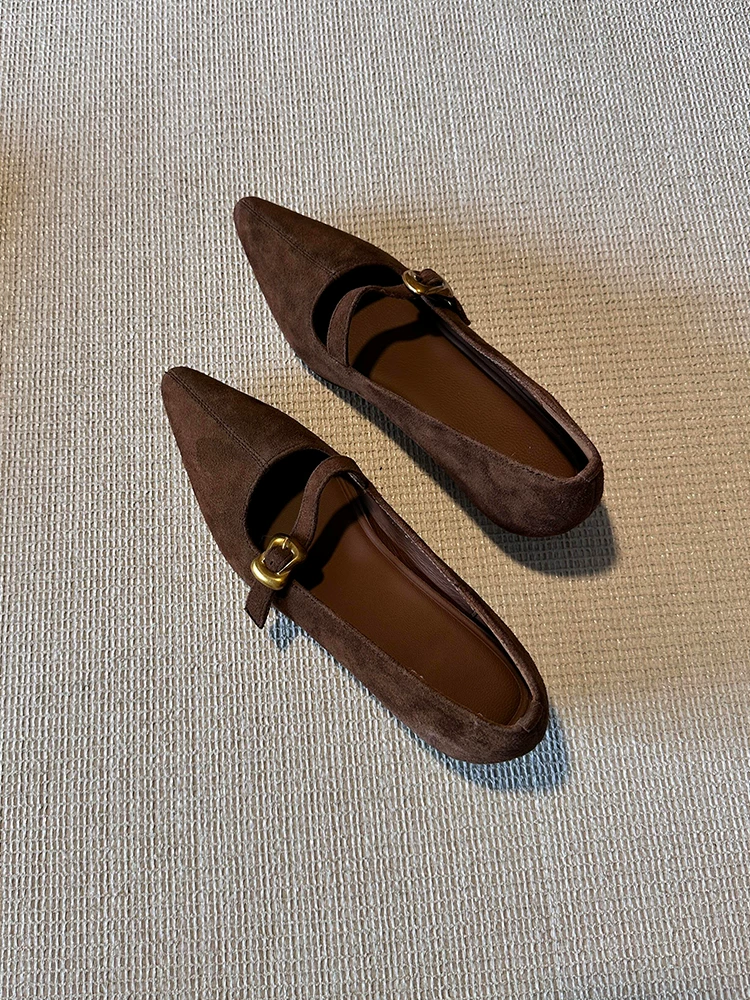 Giày cao gót đơn giản kiểu cổ điển màu nâu da bò, quai ngang, mũi nhọn, miệng giày nông, đế mềm, chất liệu da lì dành cho nữ, thích hợp đi làm