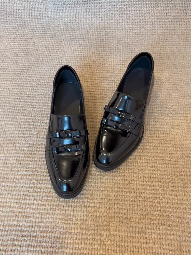 Phiên bản da cừu ~ Giày lười đế thấp dành cho nữ, phong cách Anh, giày da nhỏ đa năng và thanh lịch, giày đơn có nơ bằng da thật