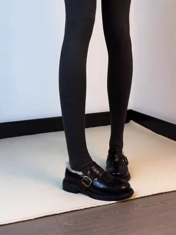 Phiên bản da cừu ~ Giày lười da thật đa năng dành cho nữ có khóa thắt lưng, gót thấp, lót lông cừu, thích hợp cho mùa thu đông, giày da nhỏ mặc ngoài trời.