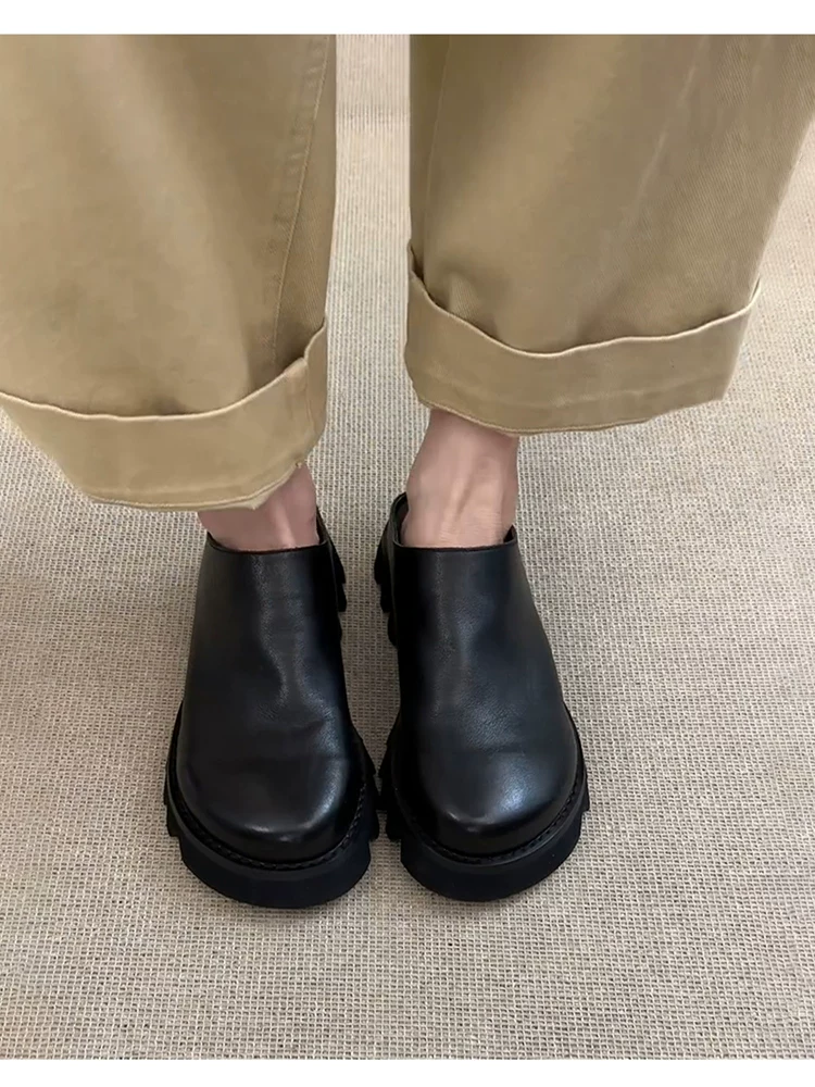 Phiên bản da cừu ~ Giày mule mũi rộng đế dày dành cho nữ, giày Birkenstock kiểu retro bằng da thật dành cho nữ, giày mũi kín kiểu slip-on để đi ngoài trời