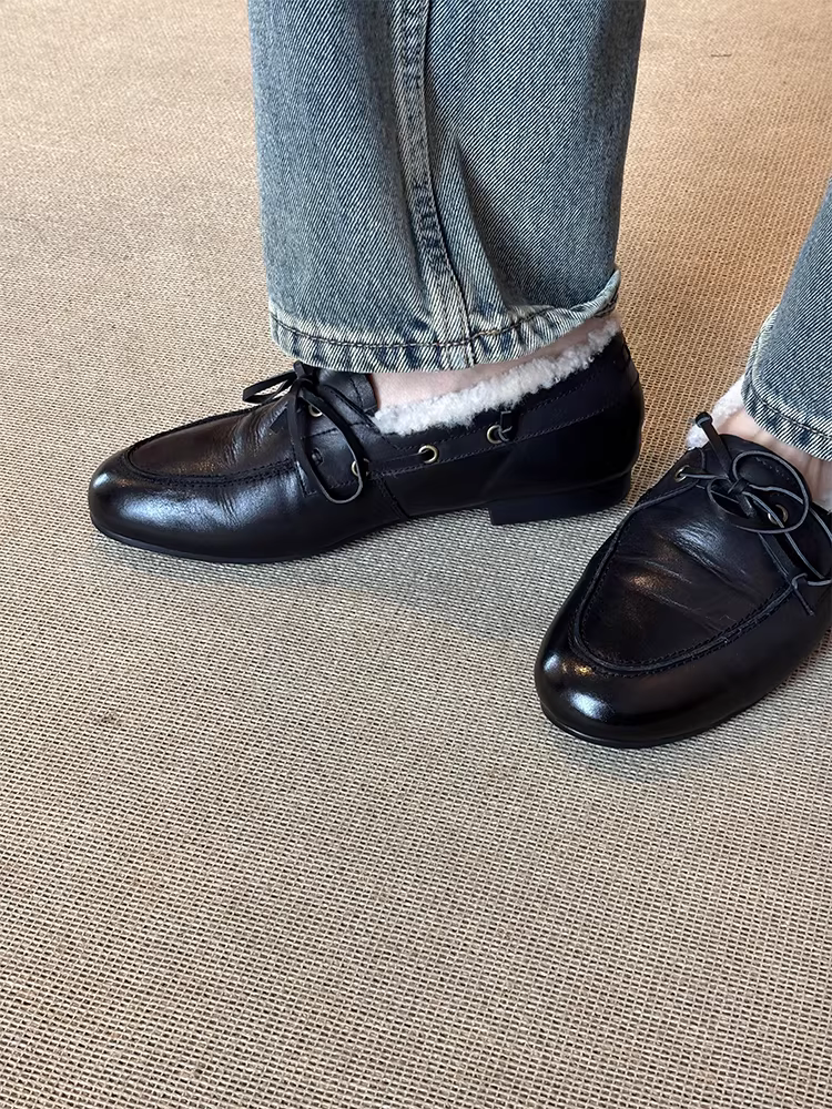 Phiên bản da cừu~ Giày lười da thật kiểu Anh dành cho nữ, giày đế bằng mềm mại và thoải mái để đi làm.