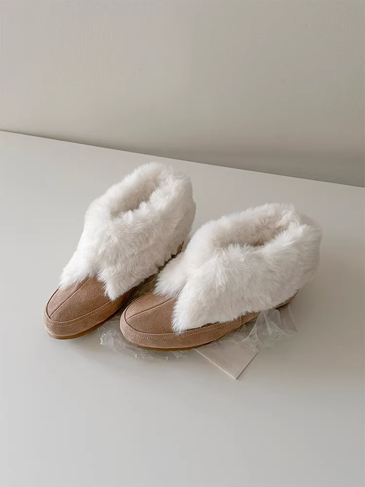 Phiên bản da cừu ~ Giày bốt đi tuyết đế dày nhẹ nhàng và đa năng mùa đông dành cho nữ, áo khoác ngoài bằng da lộn ấm áp bằng len cừu, giày bốt cotton thời trang