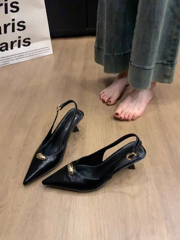 Phiên bản da cừu~ Giày cao gót thời trang và đa năng dành cho nữ, dép da thật kiểu dáng xỏ ngón và quai sau, thích hợp đi ngoài trời.