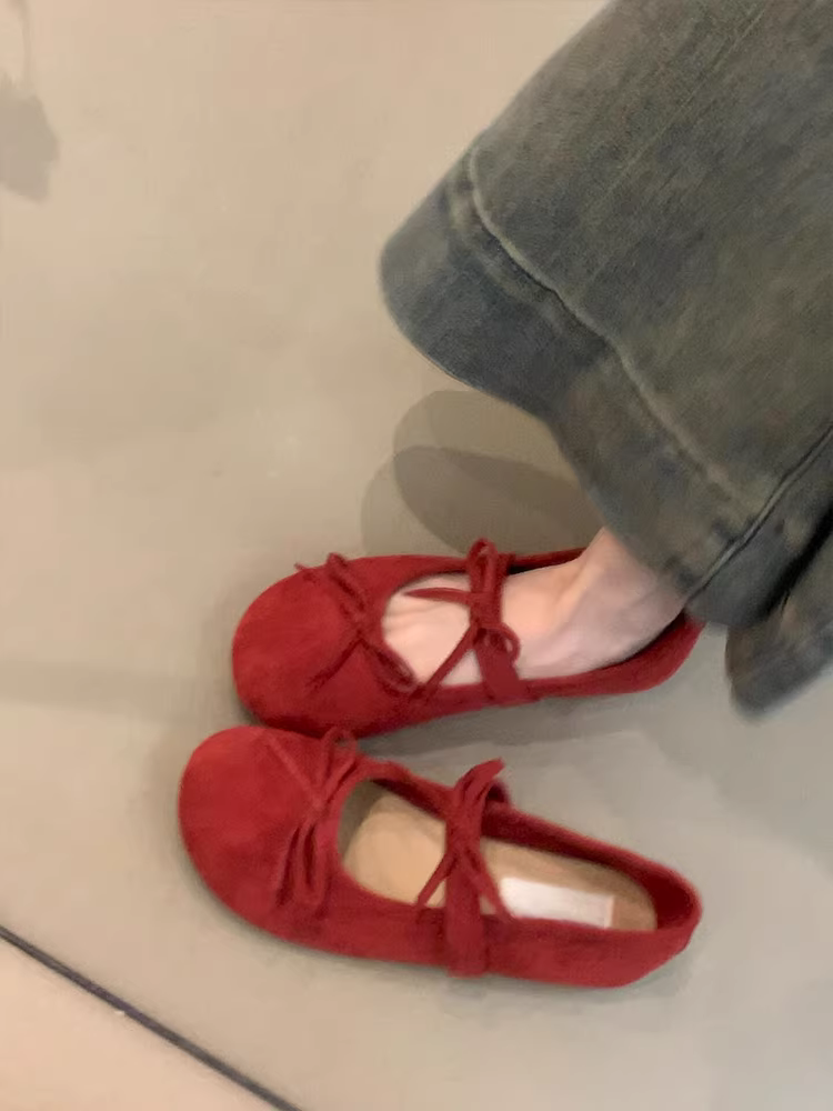 Phiên bản da cừu ~ Giày Mary Jane nhẹ nhàng, phong cách tiên nữ, khí chất nhẹ nhàng dành cho nữ với nơ, mũi tròn, da thật, giày đế bằng