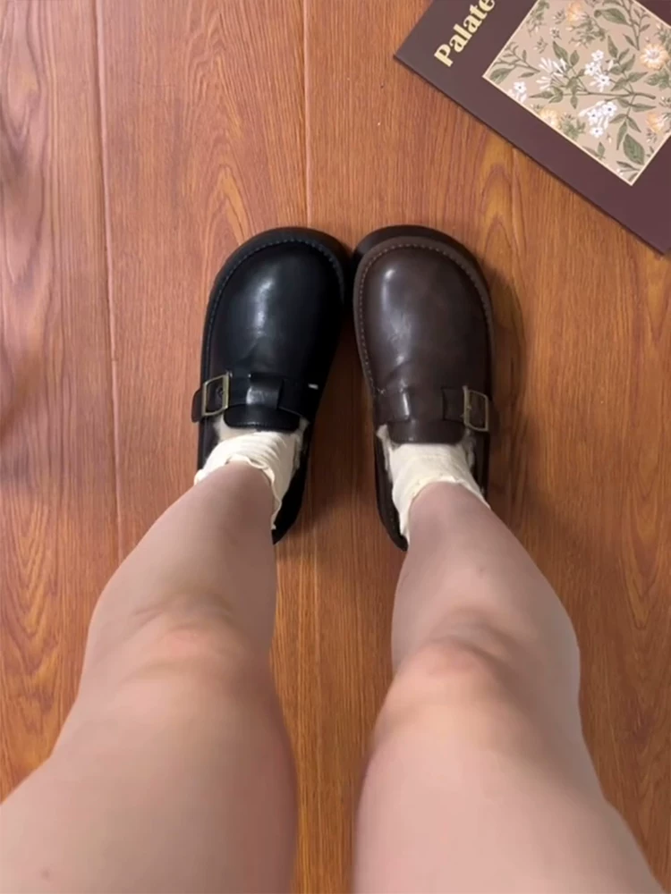 Phiên bản da bò ~ Giày Birkenstock đế dày mùa đông bằng da thật chống trượt dành cho nữ, giày lót lông ấm áp kiểu cổ điển có lót lông cừu
