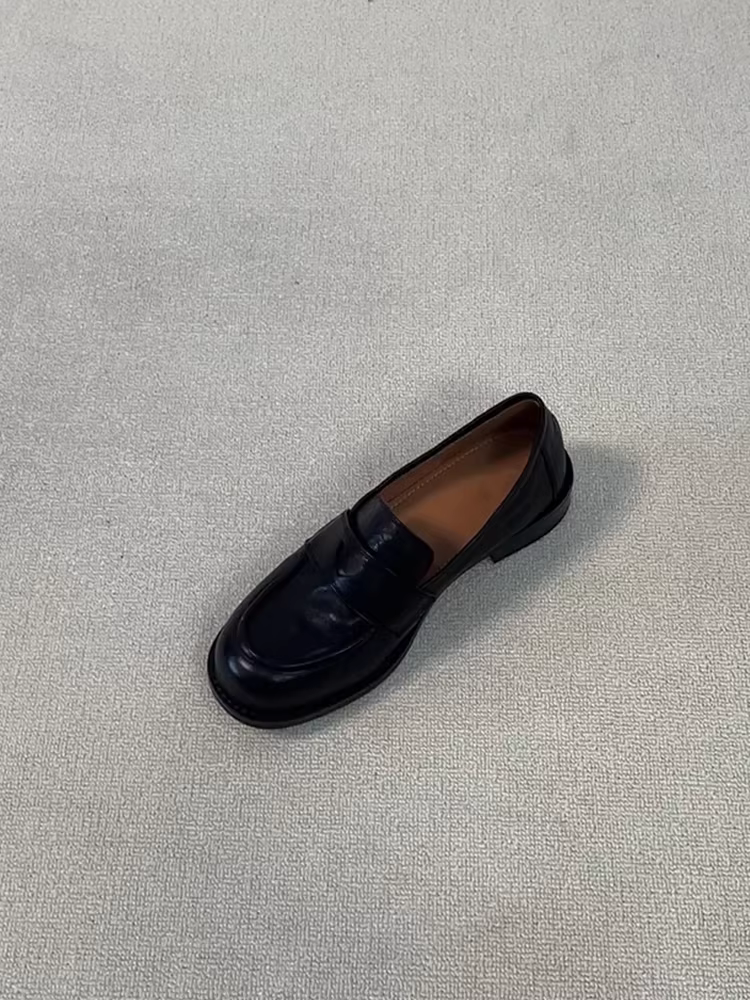 Phiên bản da cừu ~ Giày lười da thật đơn giản kiểu cổ điển dành cho nữ, giày công sở đế thấp màu đen đa năng