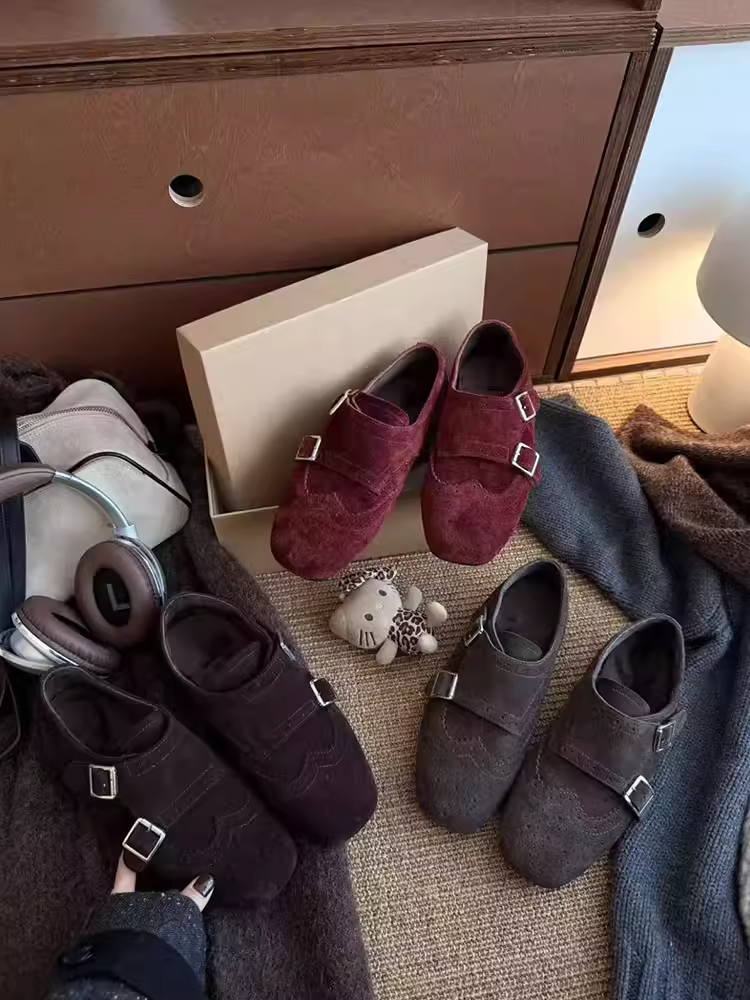 Phiên bản da cừu ~ Giày lười da thật lót lông cừu Melard dành cho nữ, giày đế bằng thiết kế độc đáo kiểu brogue Pháp