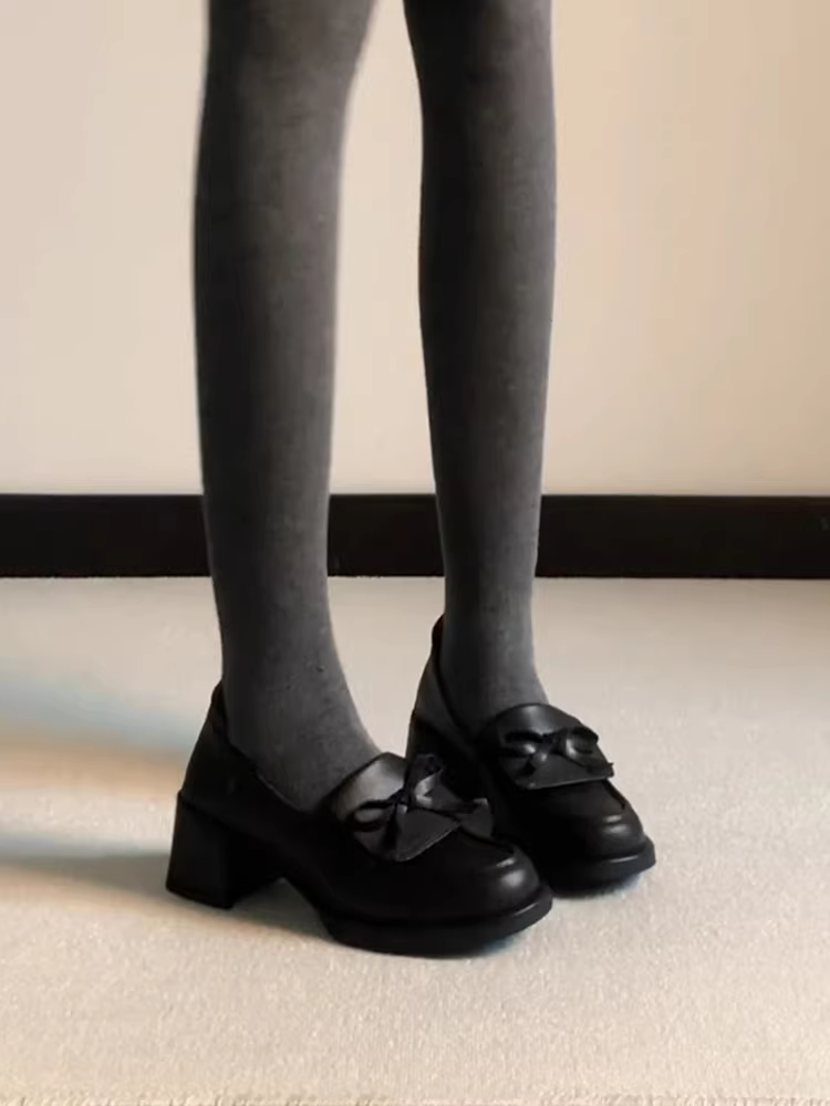 Phiên bản da cừu ~ Giày lười kiểu múa ba lê kiểu Pháp dành cho nữ có nơ gấp, gót dày, giày da nhỏ, giày đơn.