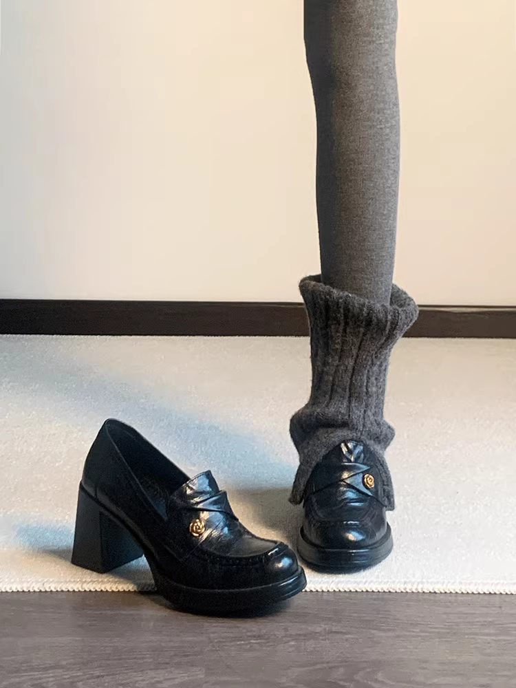 Phiên bản da cừu~Giày cao gót Camellia dành cho nữ, kiểu dáng cổ điển, da thật, kiểu dáng cổ điển, kiểu dáng cổ điển, mũi tròn, kiểu dáng đi làm và đi học, giày da nhỏ kiểu học sinh