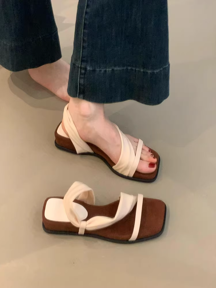Phiên bản da cừu ~ Dép da thật đế dày thoải mái có thể đeo hai chiều dành cho nữ, phong cách nghỉ dưỡng cổ điển, đế mềm, thích hợp với váy, dép quai ngang.