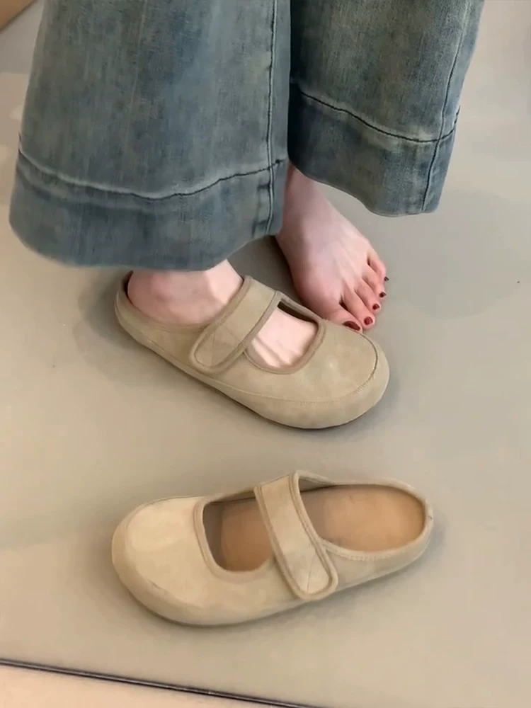 Phiên bản da cừu ~ Giày lười nữ kiểu Birkenstock cổ điển đa năng có quai dán, giày hở mũi có quai dán, dép khoét lỗ