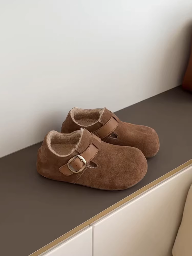 Phiên bản da cừu ~ Giày Birkenstock miệng sâu đa năng tăng chiều cao kiểu dáng mới dành cho nữ, đế dày, lót lông cừu, giày thường ngày bằng da lộn ấm áp mùa đông