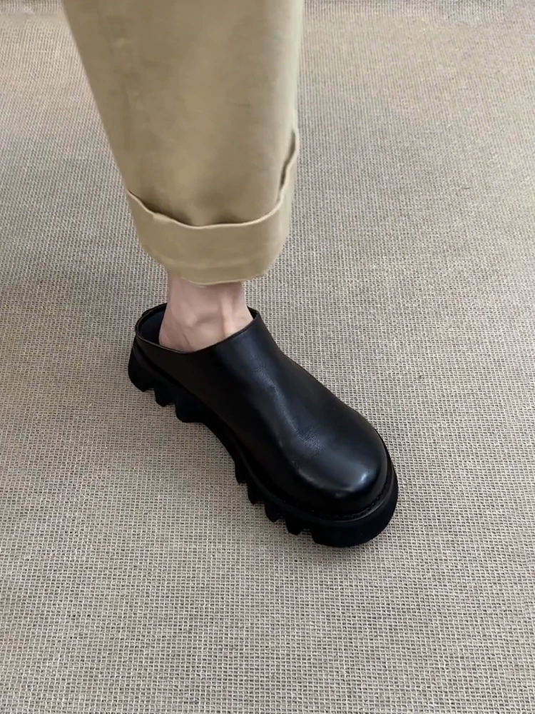 Phiên bản da cừu ~ Giày mule mũi rộng đế dày dành cho nữ, giày Birkenstock kiểu retro bằng da thật dành cho nữ, giày mũi kín kiểu slip-on để đi ngoài trời