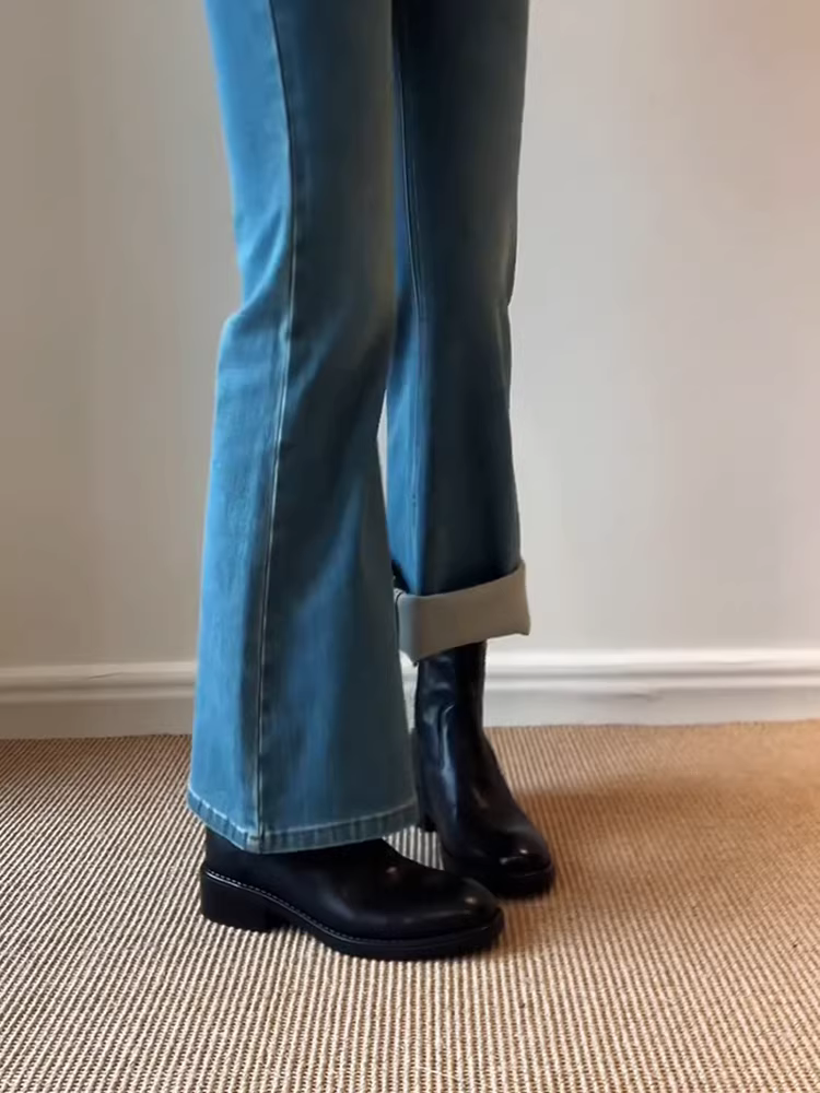 Phiên bản da bò ~ Giày bốt ngắn da thật đơn giản và thanh lịch dành cho nữ có khóa kéo bên hông, gót thấp, đa năng khi đi làm, bốt ôm dáng thời trang.