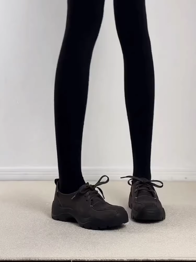 Phiên bản da cừu ~ Giày lười da thật đế dày kiểu cổ điển, mũi tròn, kiểu dáng giản dị dành cho nữ, giày da buộc dây đa năng, kiểu dáng sâu