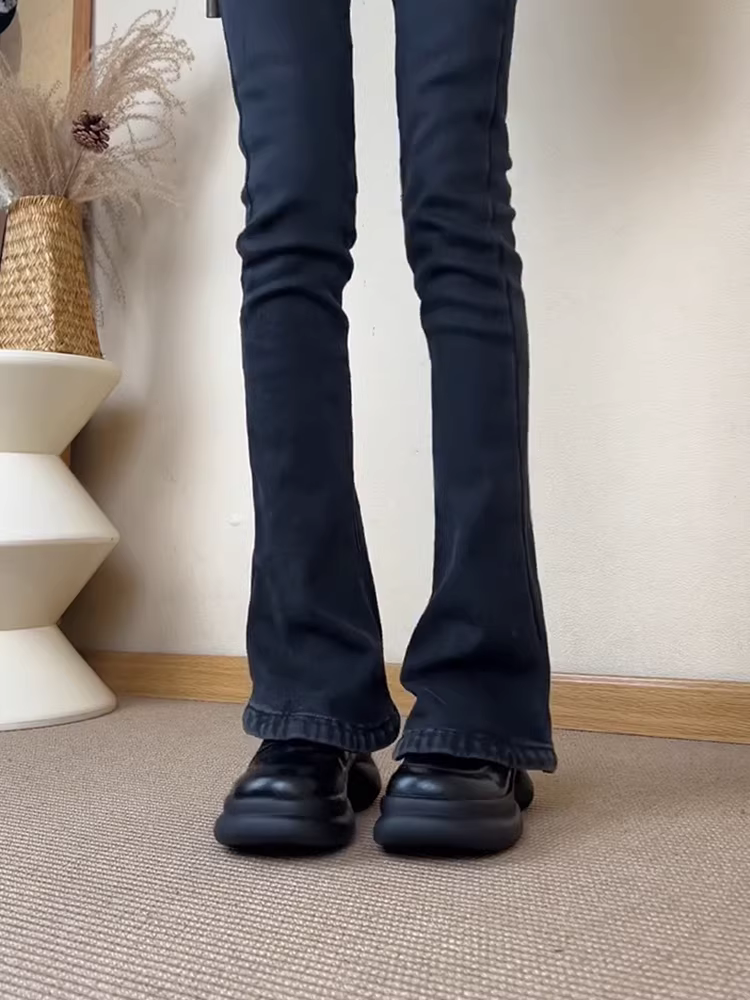 Phiên bản da cừu ~ Giày da đế bệt kiểu cổ điển dành cho nữ, giày đế dày mũi tròn, giày đơn kiểu thể thao bằng da thật