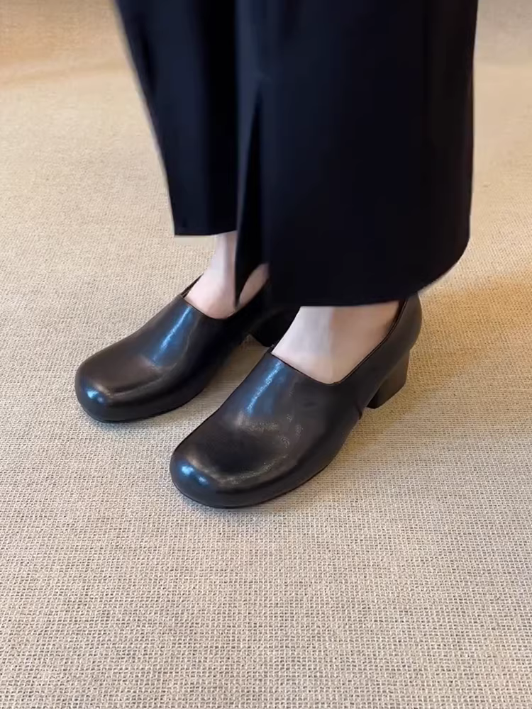 Phiên bản da bò~giày lười đi làm bằng da thật kiểu dáng đơn giản dành cho nữ, thời trang, giản dị, đa năng, thoải mái, giày đơn gót dày