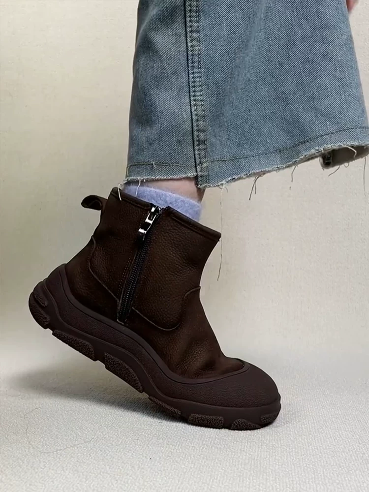 Phiên bản da bò ~ Giày nữ kiểu Birkenstock cổ điển dễ thương và độc đáo với lớp lót lông mềm, khóa kéo bên dày, ủng cotton da thật, ủng đi tuyết đế bằng thoải mái.