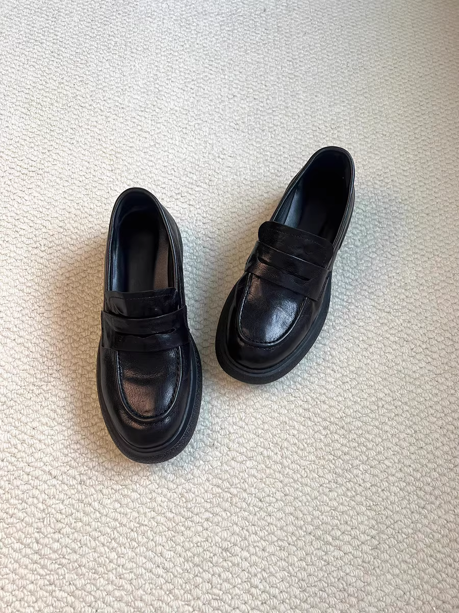 Phiên bản da cừu~ Giày lười đế dày phong cách Anh cho nữ, giày lười dễ mang, giày đơn giản đa năng, giày đồng phục phong cách preppy JK