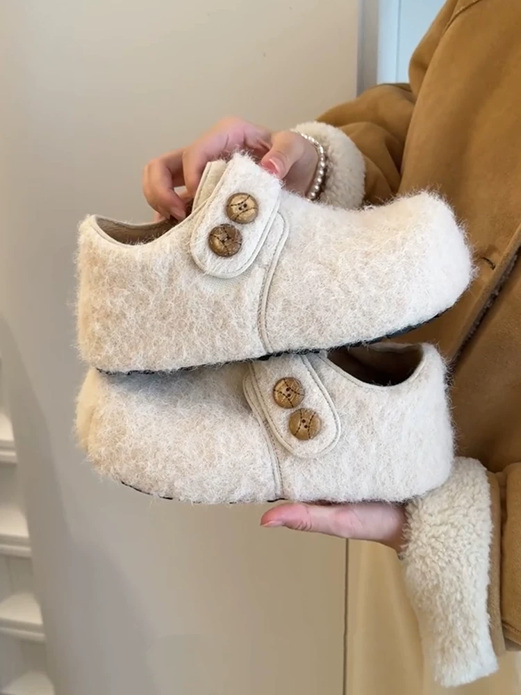 Phiên bản da cừu ~ Giày Birkenstock bằng len cổ điển, xấu xí nhưng dễ thương dành cho nữ, giày da lộn cắt sâu, tăng chiều cao, lót lông cừu, thoải mái khi đi mùa thu đông