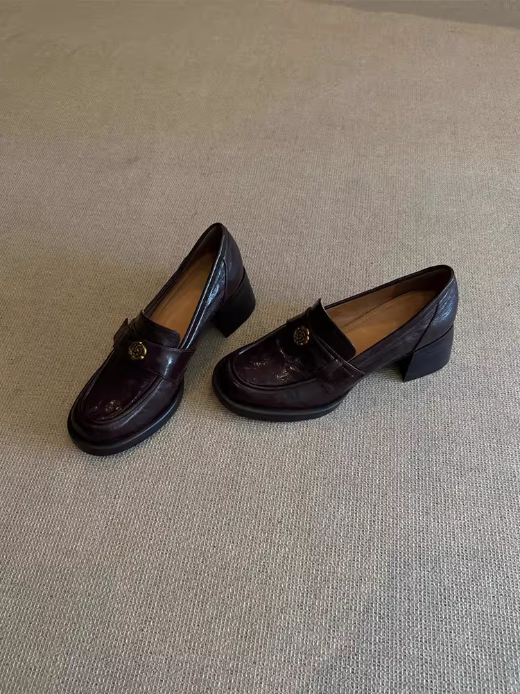 Giày lười nữ da thật kiểu Anh, đế xuồng, chất liệu da cừu xếp ly, kiểu dáng cổ điển, giày đồng phục JK