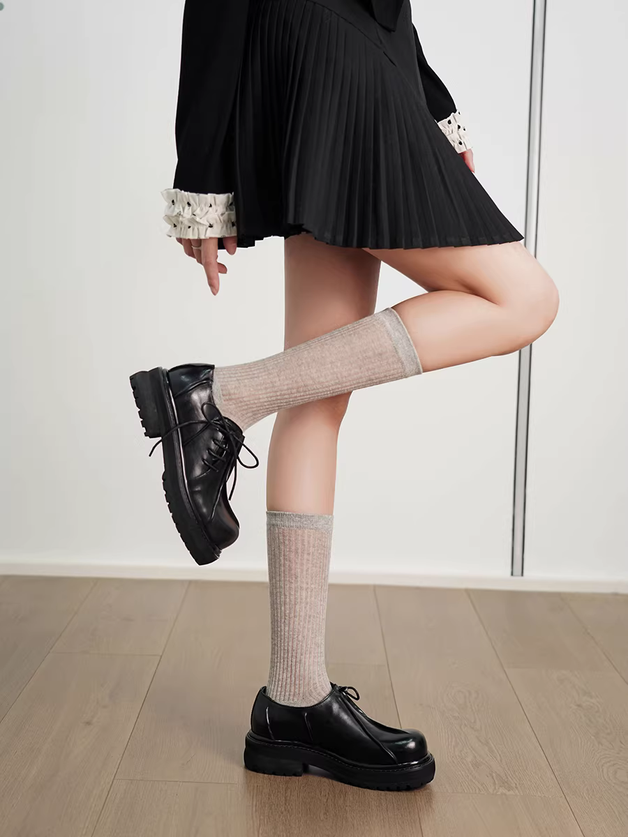 Phiên bản da bò ~ giày derby đế dày cổ điển dành cho nữ, giày lười đa năng kiểu Anh có dây buộc, giày da mũi tròn nhỏ