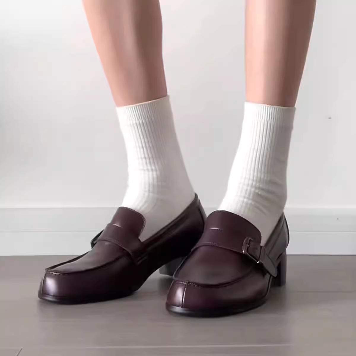 Phiên bản da bò ~ Giày đồng phục JK phong cách đại học dành cho nữ, giày da học sinh phong cách Anh, giày đế tròn mũi tròn gót dày, giày lười da thật.