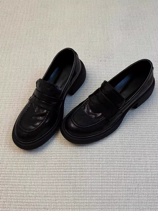 Phiên bản da cừu~ Giày lười đế dày phong cách Anh cho nữ, giày lười dễ mang, giày đơn giản đa năng, giày đồng phục phong cách preppy JK