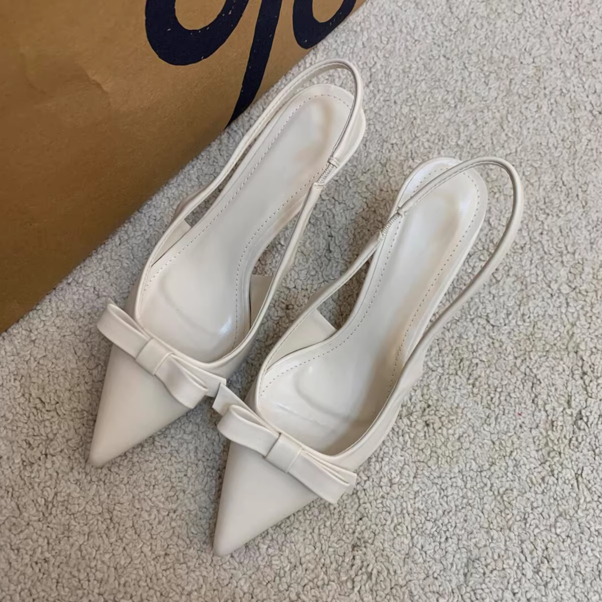 Phiên bản da cừu ~ Giày cao gót mũi nhọn kiểu Pháp thanh lịch dành cho nữ, dép cao gót mũi kín bằng da thật mùa hè dành cho đi làm