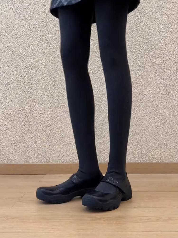 Phiên bản da cừu ~ Giày Mary Jane mũi tròn nông có khóa dán dành cho nữ, da thật phong cách Pháp, giày da đế dày đơn giản, phong cách giản dị