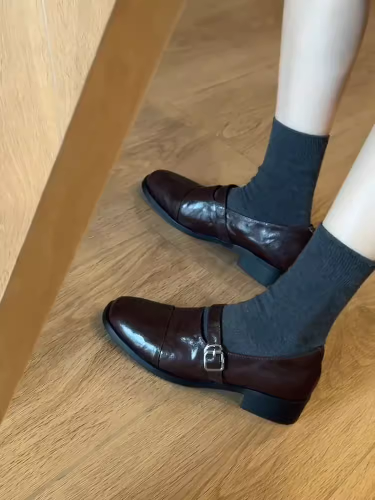 Phiên bản da cừu ~ Giày lười da thật kiểu cổ điển dành cho nữ, mùa thu đông, giày da nhỏ đa năng có gót thấp để đi làm