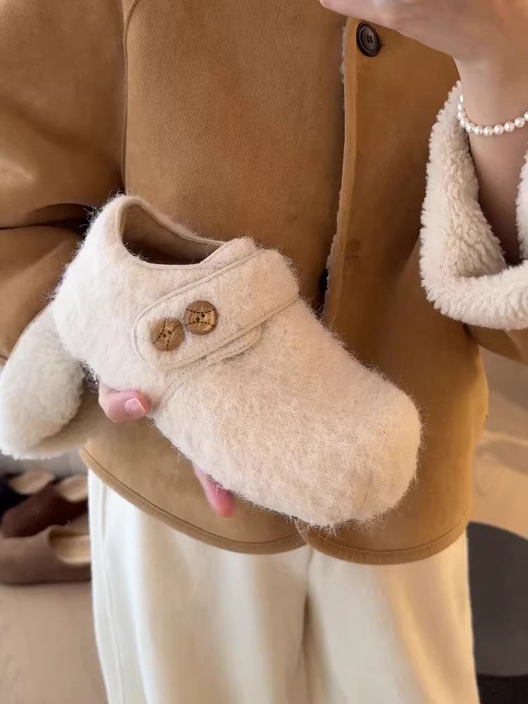 Phiên bản da cừu ~ Giày Birkenstock bằng len cổ điển, xấu xí nhưng dễ thương dành cho nữ, giày da lộn cắt sâu, tăng chiều cao, lót lông cừu, thoải mái khi đi mùa thu đông