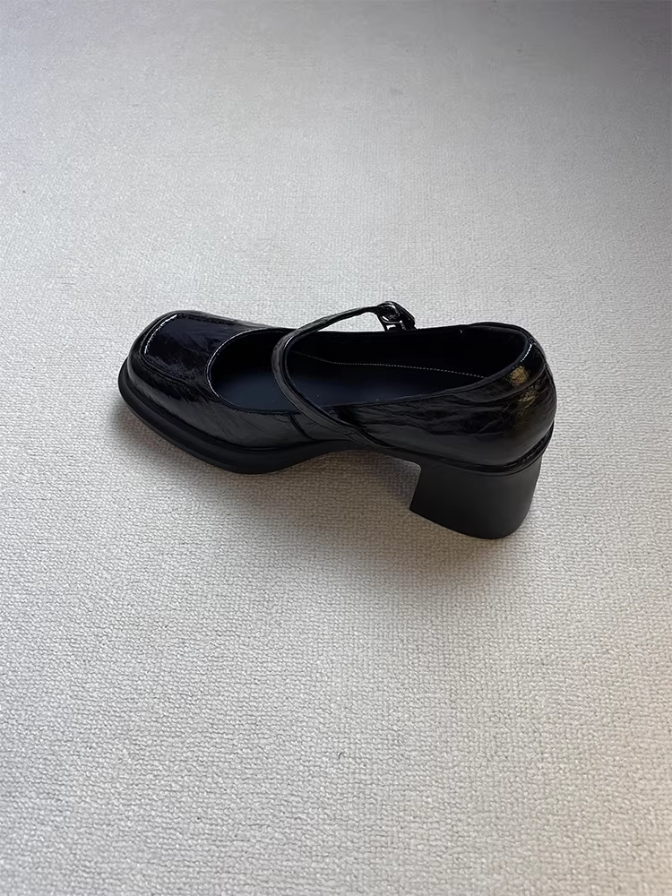 Phiên bản da cừu ~ Giày Mary Jane cao gót da thật mới dành cho nữ, mũi vuông nông mũi nhọn, giày đi làm êm ái