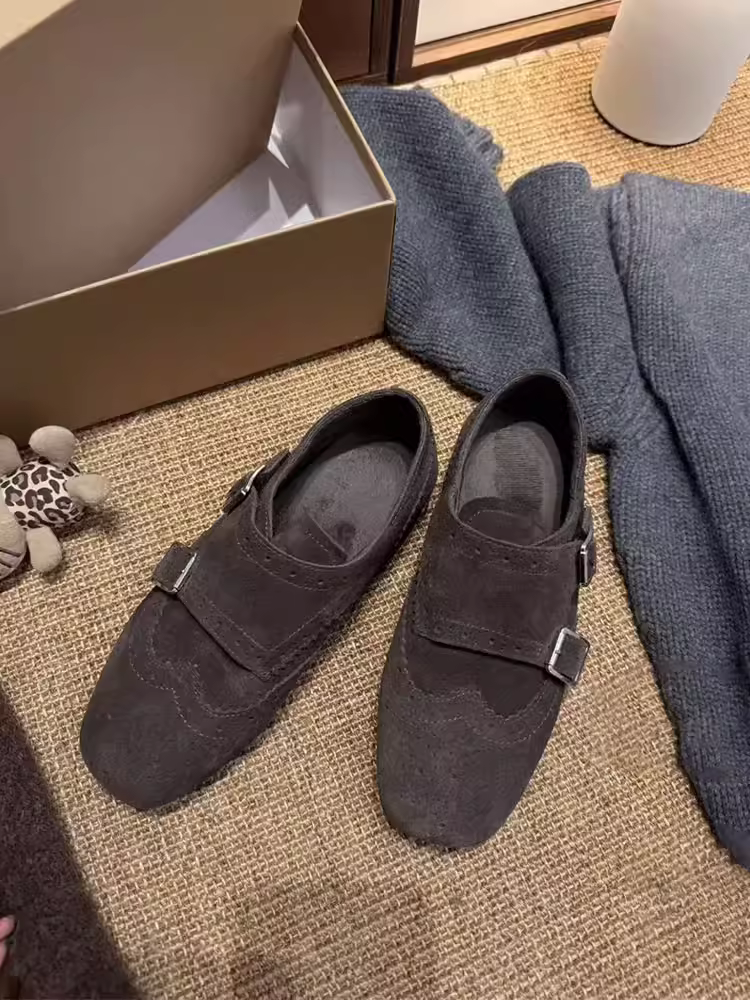 Phiên bản da cừu ~ Giày lười da thật lót lông cừu Melard dành cho nữ, giày đế bằng thiết kế độc đáo kiểu brogue Pháp