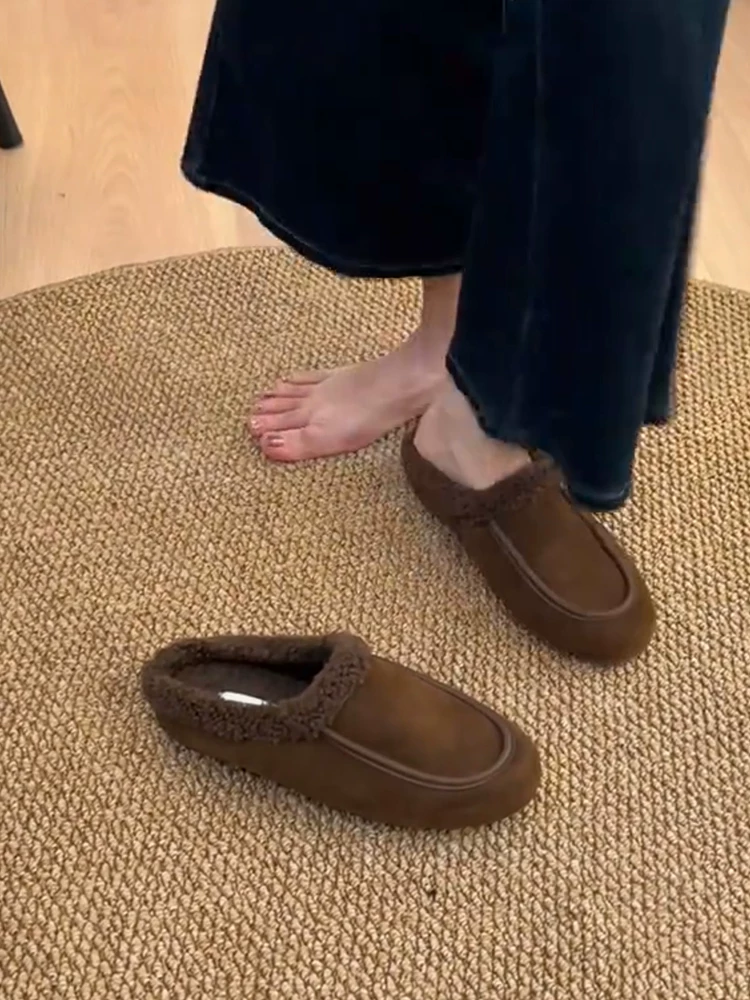 Phiên bản da cừu ~ Giày mũi kín kiểu dáng cổ điển thời trang dành cho nữ, giày mules đơn giản, ấm áp, lót lông cừu, thoải mái khi đi ngoài trời, thích hợp cho mùa thu đông