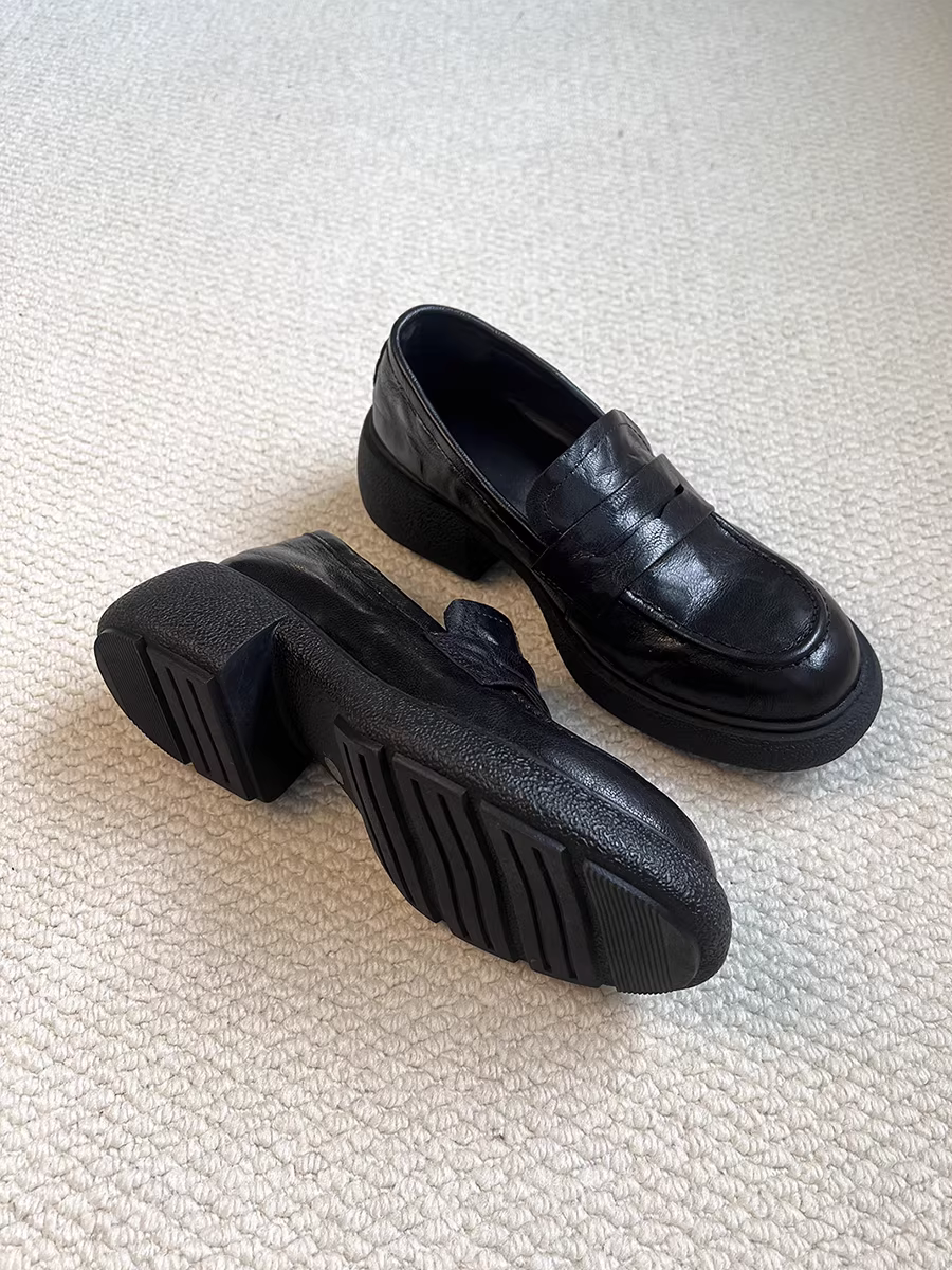 Phiên bản da cừu~ Giày lười đế dày phong cách Anh cho nữ, giày lười dễ mang, giày đơn giản đa năng, giày đồng phục phong cách preppy JK