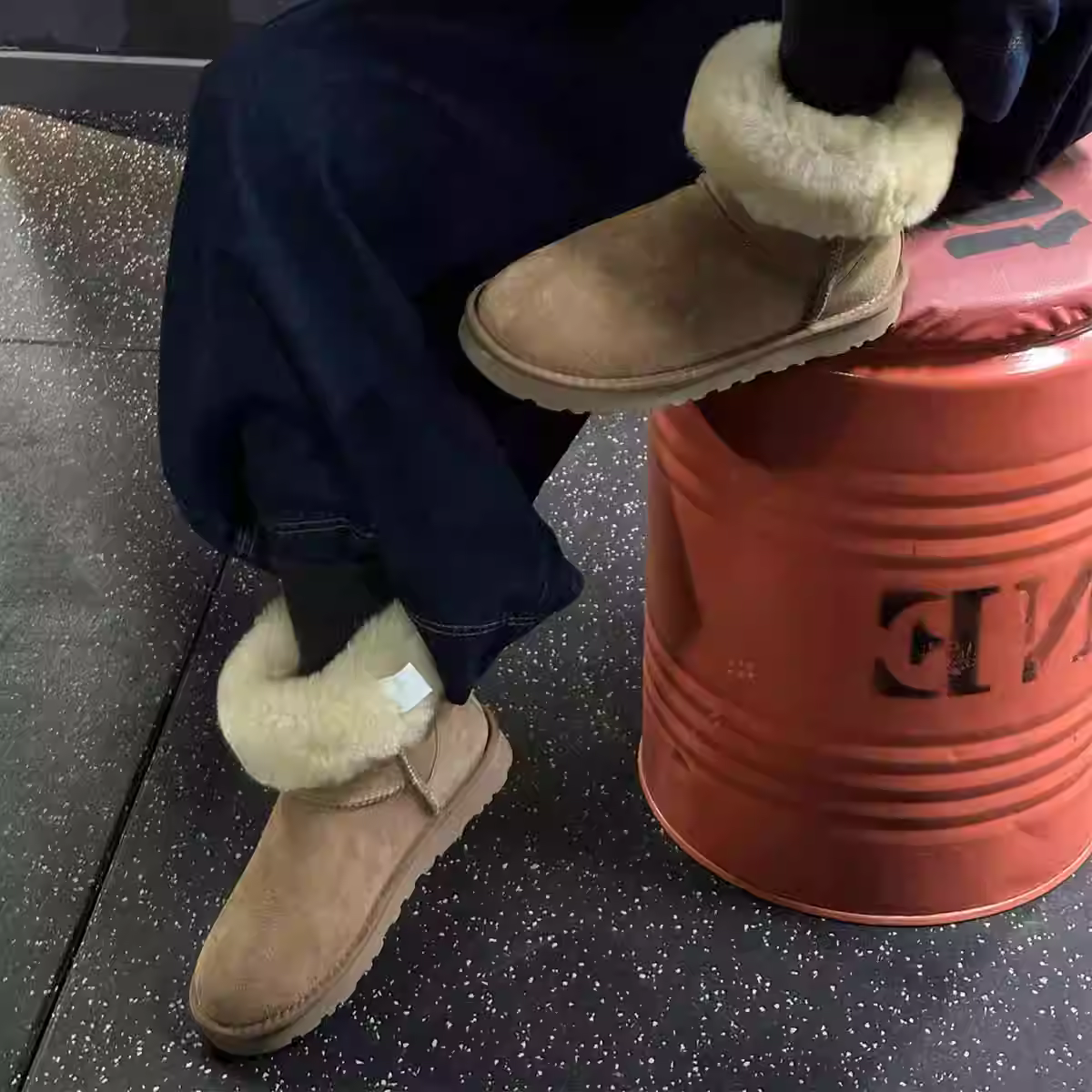 Phiên bản da bò ~ Giày cotton sang trọng tích hợp lông thú giữ ấm mùa đông dành cho nữ, áo khoác ngoài bằng da thật đế dày, ủng đi tuyết bằng lông nhung chống trượt