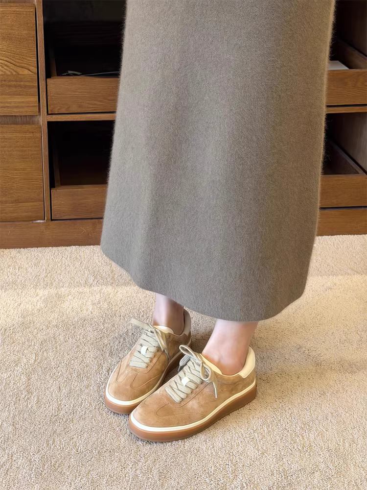 Phiên bản da bò ~ giày thể thao thông thường cao cấp theo phong cách cổ điển dành cho nữ, giày thể thao có dây buộc cổ sâu đế dày thời trang kiểu Đức