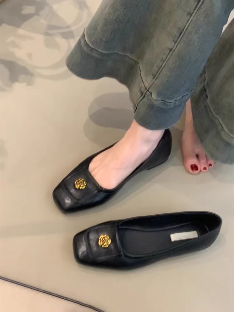 Phiên bản da cừu~ Giày bệt kiểu dáng cổ điển dành cho nữ, mũi vuông, phong cách retro, da thật, giày bệt đa năng.