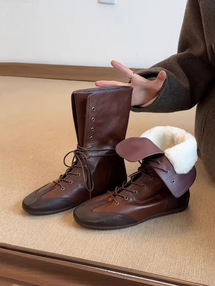 Phiên bản da bò ~ Giày bốt Martin đa năng bằng da thật cổ điển dành cho nữ, xu hướng giày bốt đấm bốc ấm áp mùa thu đông lót lông cừu thời trang cổ điển.