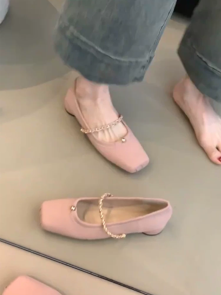 Phiên bản da cừu ~ Giày Mary Jane mũi vuông mũi lợn dành cho nữ, giày da thật có quai đơn miệng nông, giày ba lê khí chất dịu dàng