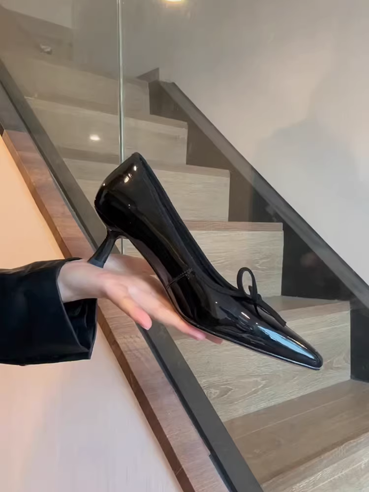 Phiên bản da cừu ~ Giày cao gót mũi nhọn bằng da sáng chế thanh lịch dành cho nữ, giày cao gót đi làm mũi nông phong cách Pháp