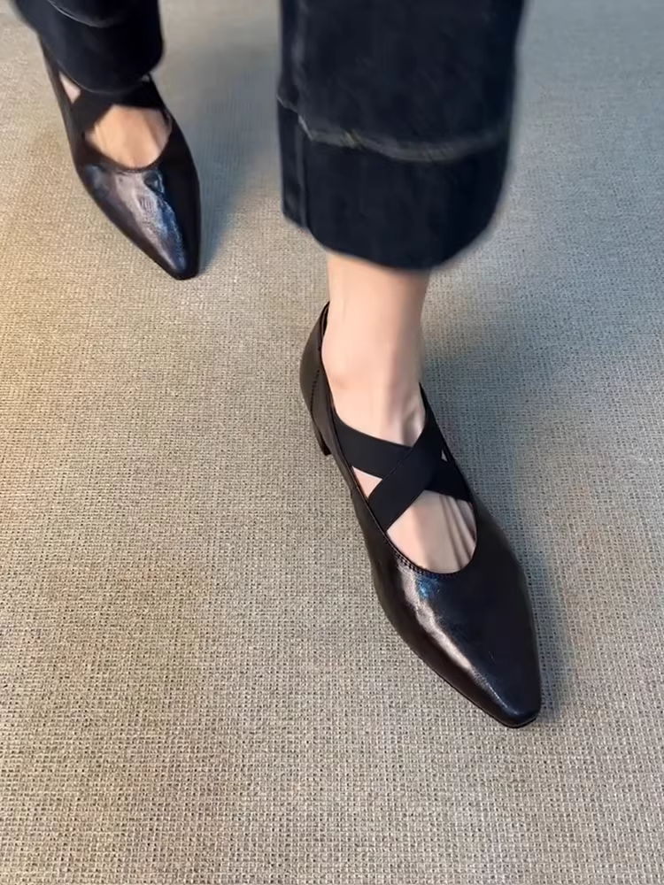 Phiên bản da cừu ~ Giày Mary Jane có dây đeo chéo cổ điển dành cho nữ, giày da thật có miệng nông, giày cổ điển đi làm