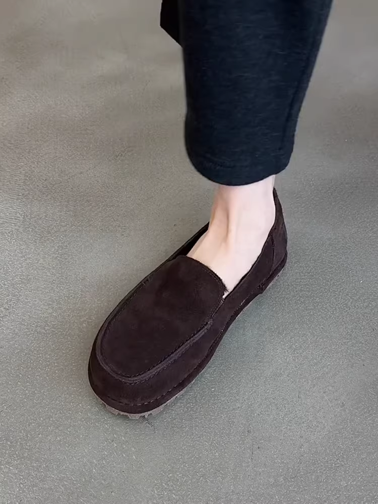 Phiên bản da cừu ~ Giày lười da lộn phong cách cổ điển tối giản dành cho nữ, giày bệt kiểu dáng độc đáo, giày đơn giản đa năng.