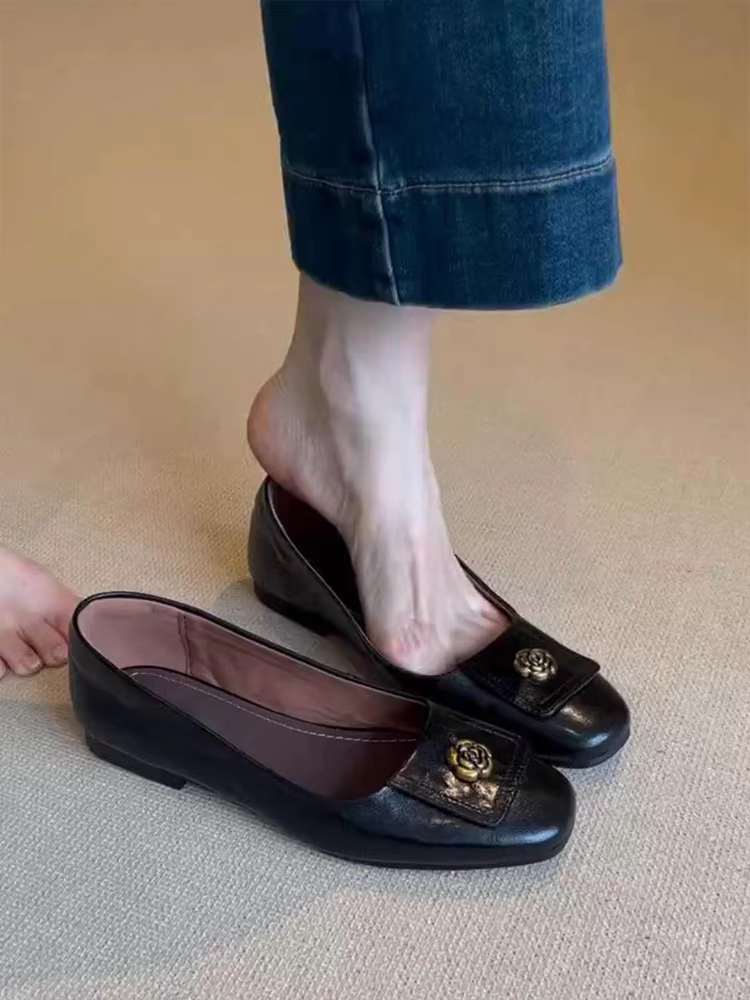 Phiên bản da cừu ~ Giày Mary Jane kiểu dáng đơn giản kiểu Pháp cổ điển dành cho nữ, giày đế bằng da thật nông