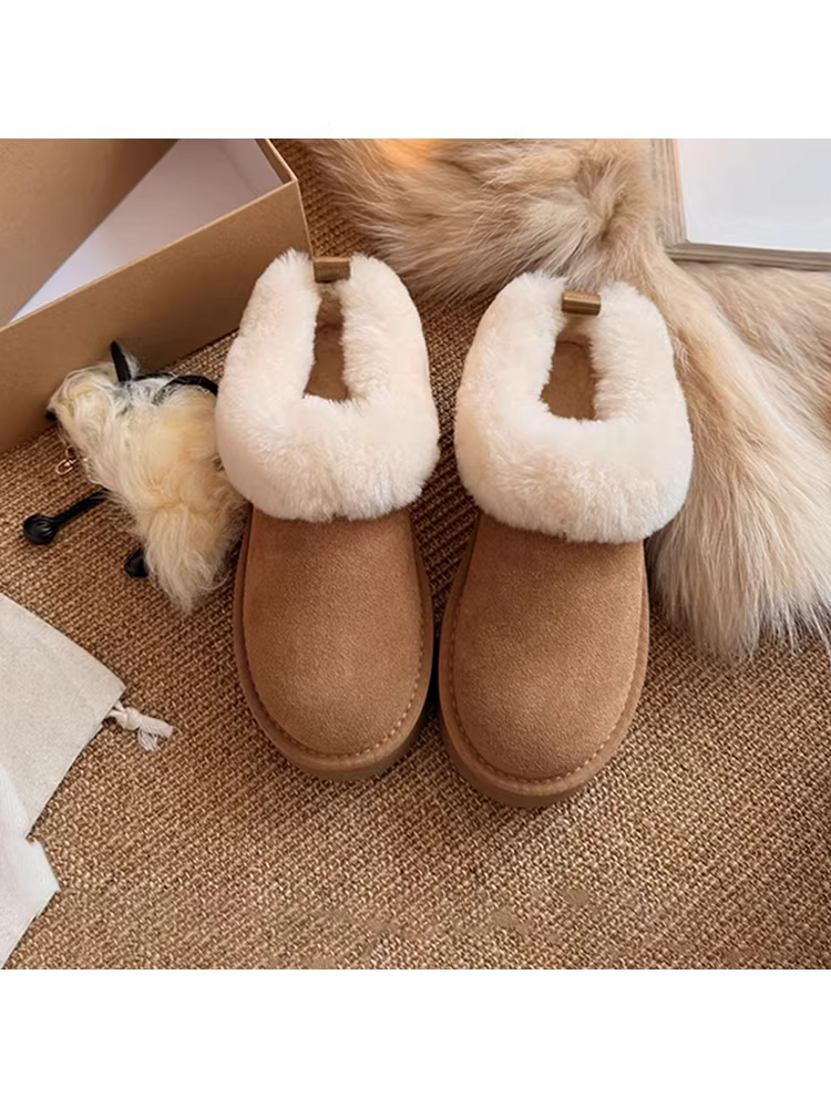 Phiên bản da bò ~ Giày bốt đi tuyết đế dày chống trượt thời trang và đơn giản mùa thu đông, giày bốt cotton ấm áp đế dày đa năng kiểu Hàn Quốc