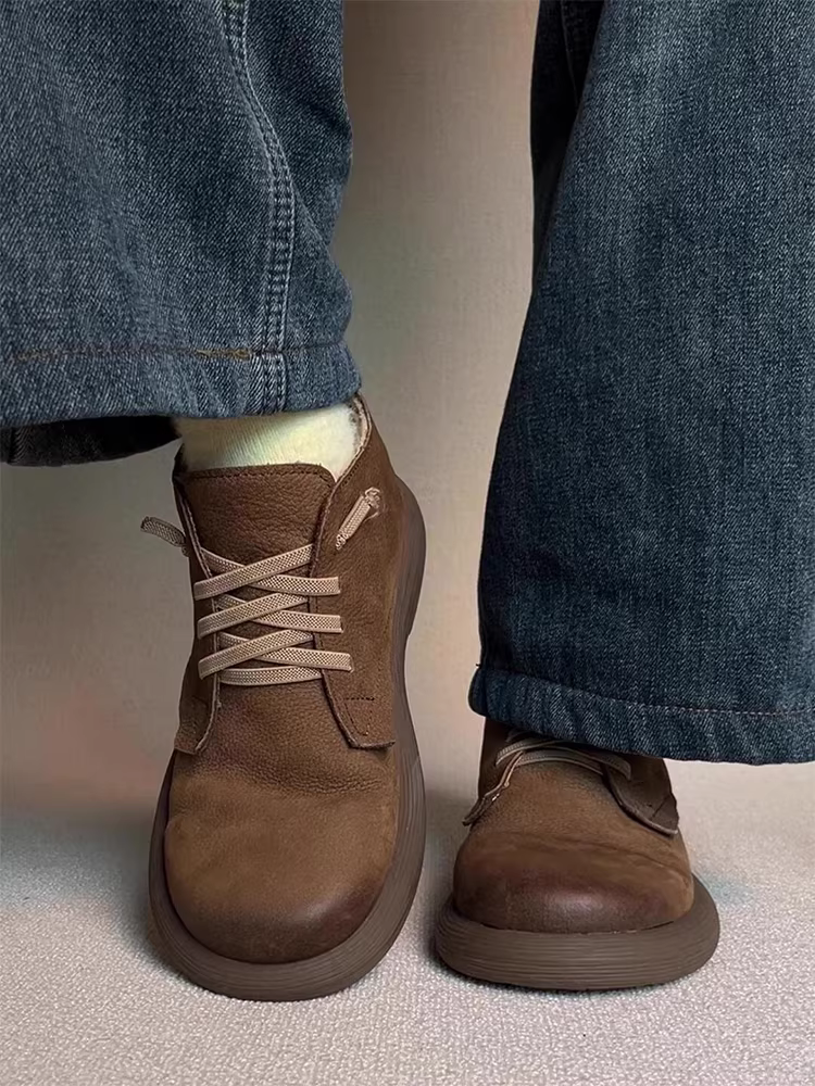 Phiên bản da bò~ Giày bốt Martin da thật phong cách Anh quốc cổ điển, kiểu dáng nghệ thuật, đế mềm, đa năng, buộc dây, dành cho nữ.